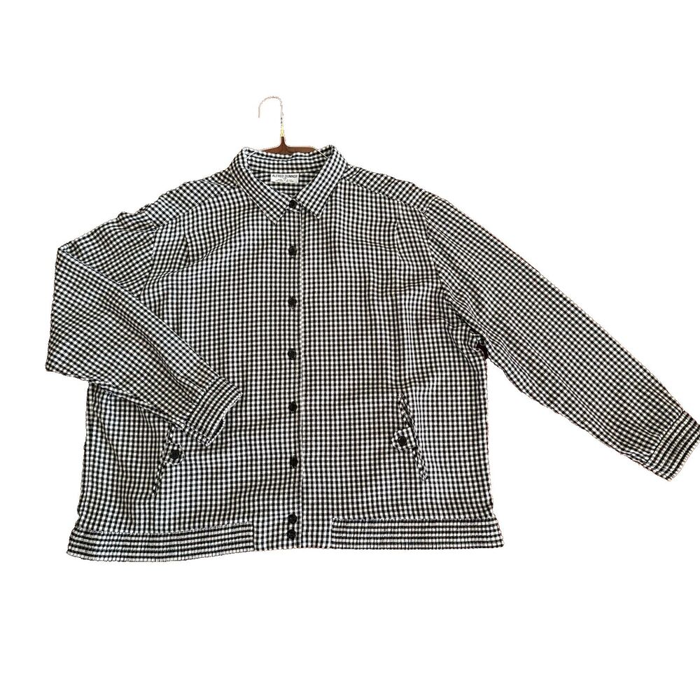 Vtg Alfred Dunner Gingham Spring Jacket Black White Checked USA PLUS SIZE 20 XXL